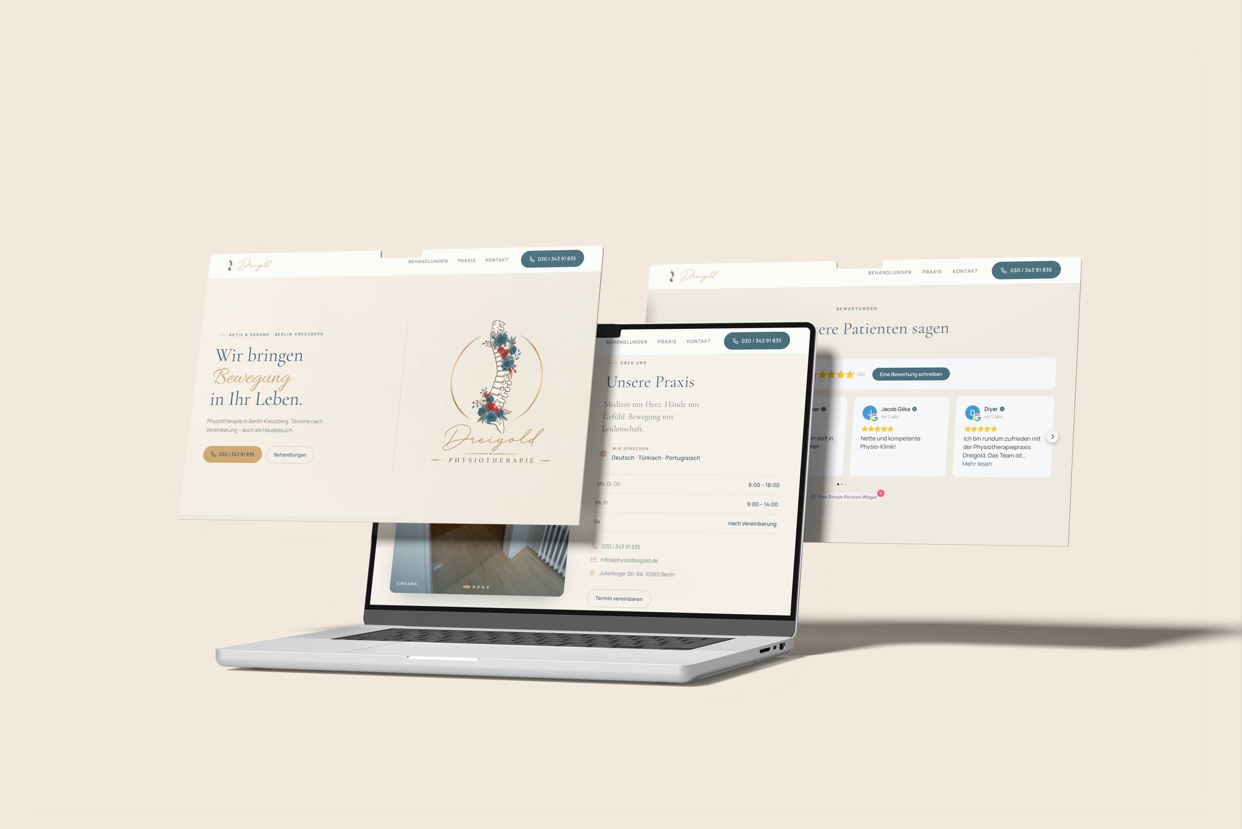 Website der Physiotherapiepraxis Dreigold in Berlin-Kreuzberg